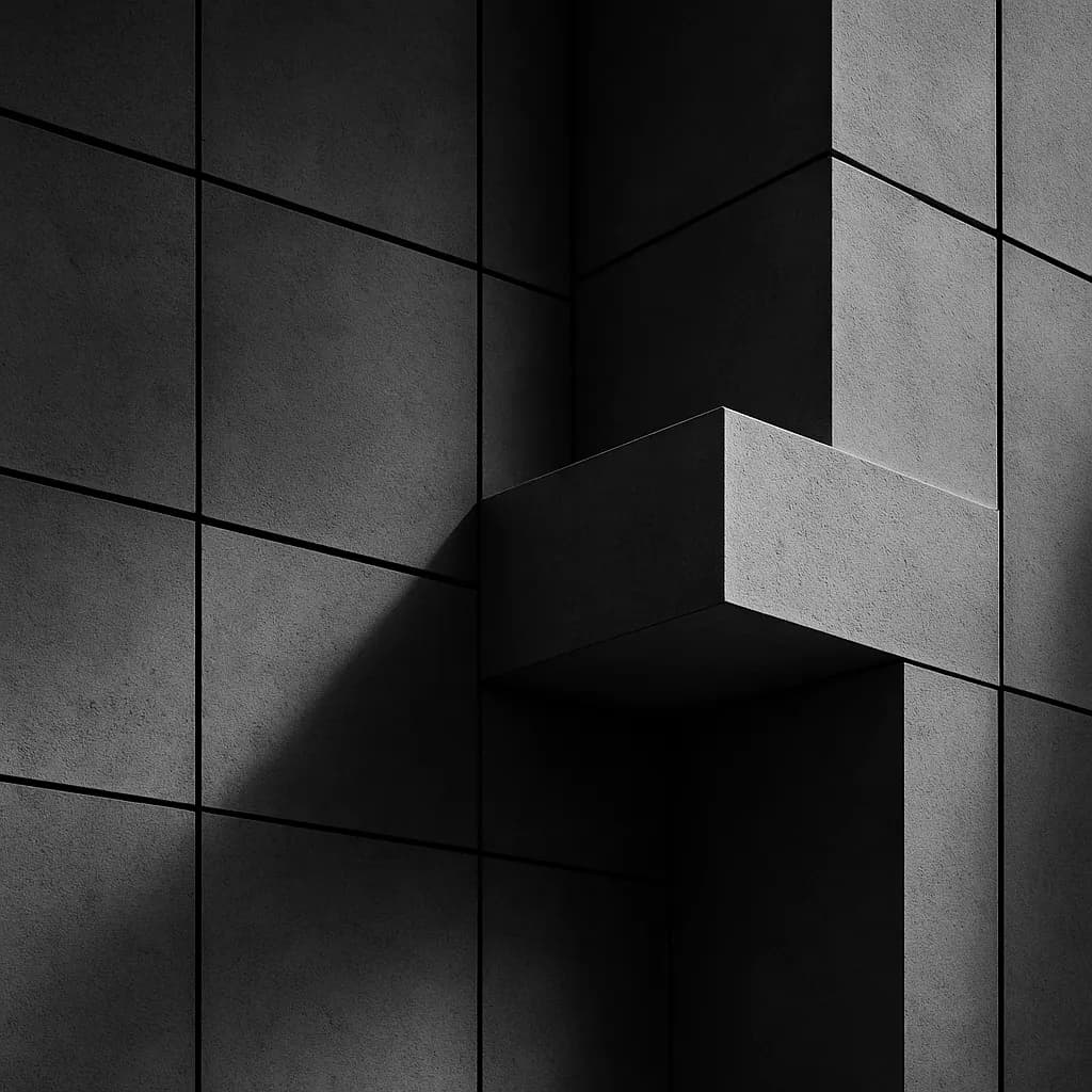 Sculptural architectural forms in dark stone